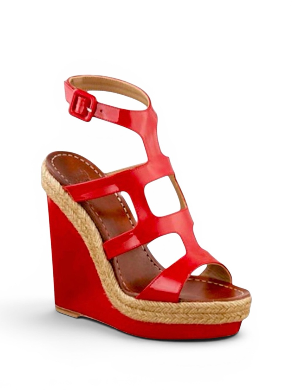 Christian Louboutin Red Patent Leather Espadrille Wedge Sandals